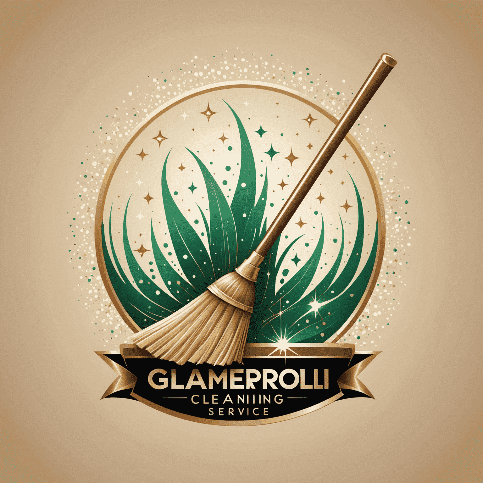 Glameroli Cleaning Service Logo featuring a stylized broom and sparkle