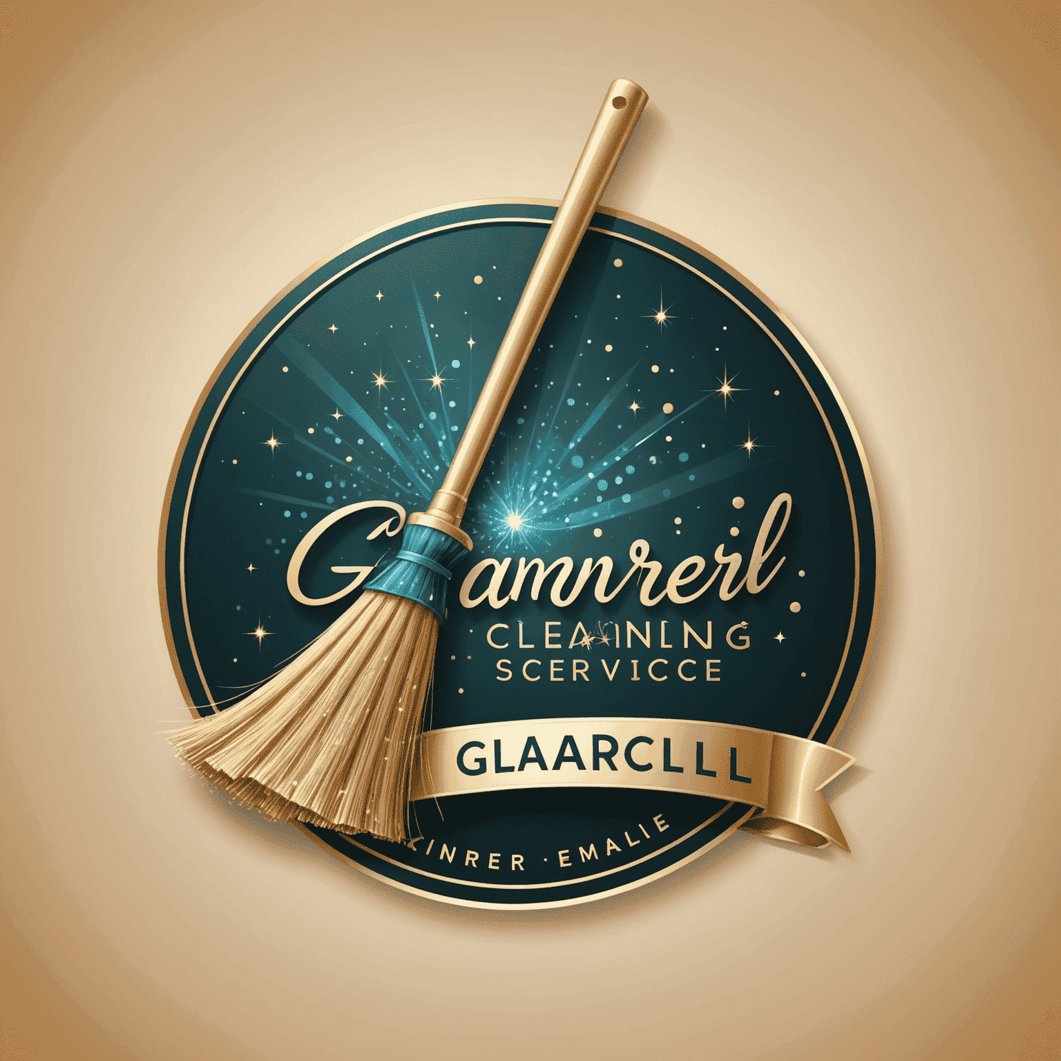 Glameroli Cleaning Service Logo featuring a stylized broom and sparkle