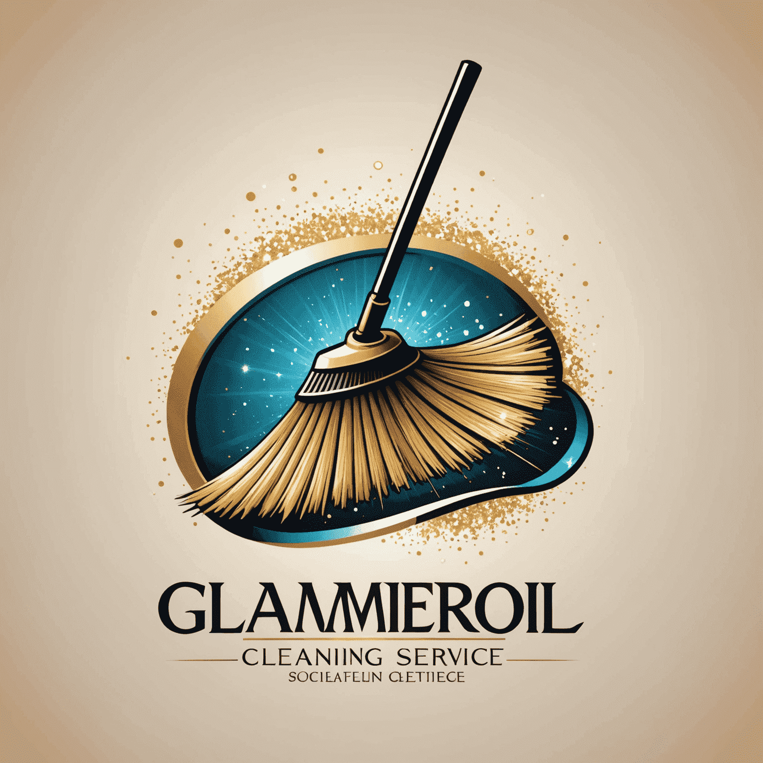 Glameroli Cleaning Service Logo featuring a stylized broom and sparkle