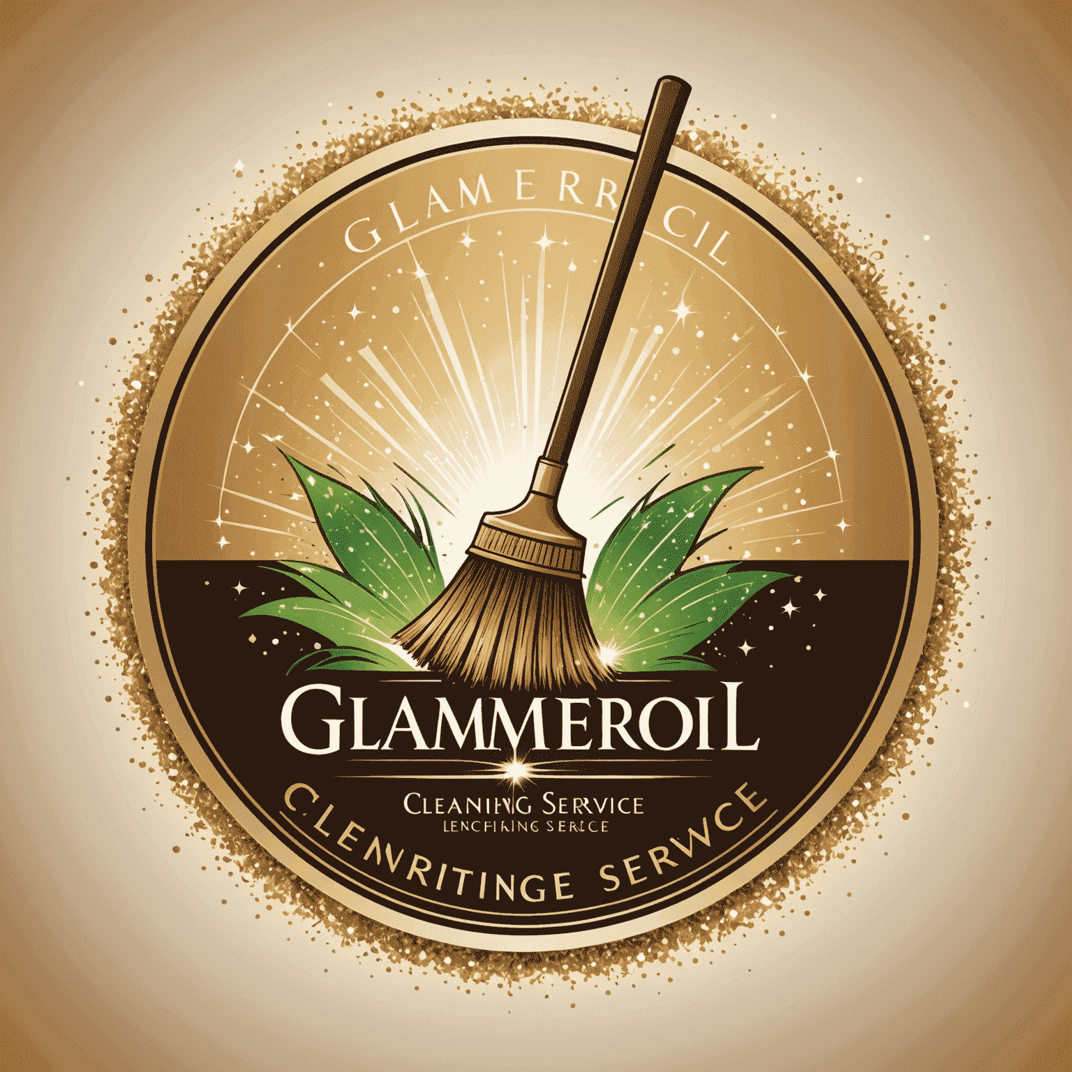 Glameroli Cleaning Service Logo featuring a stylized broom and sparkle