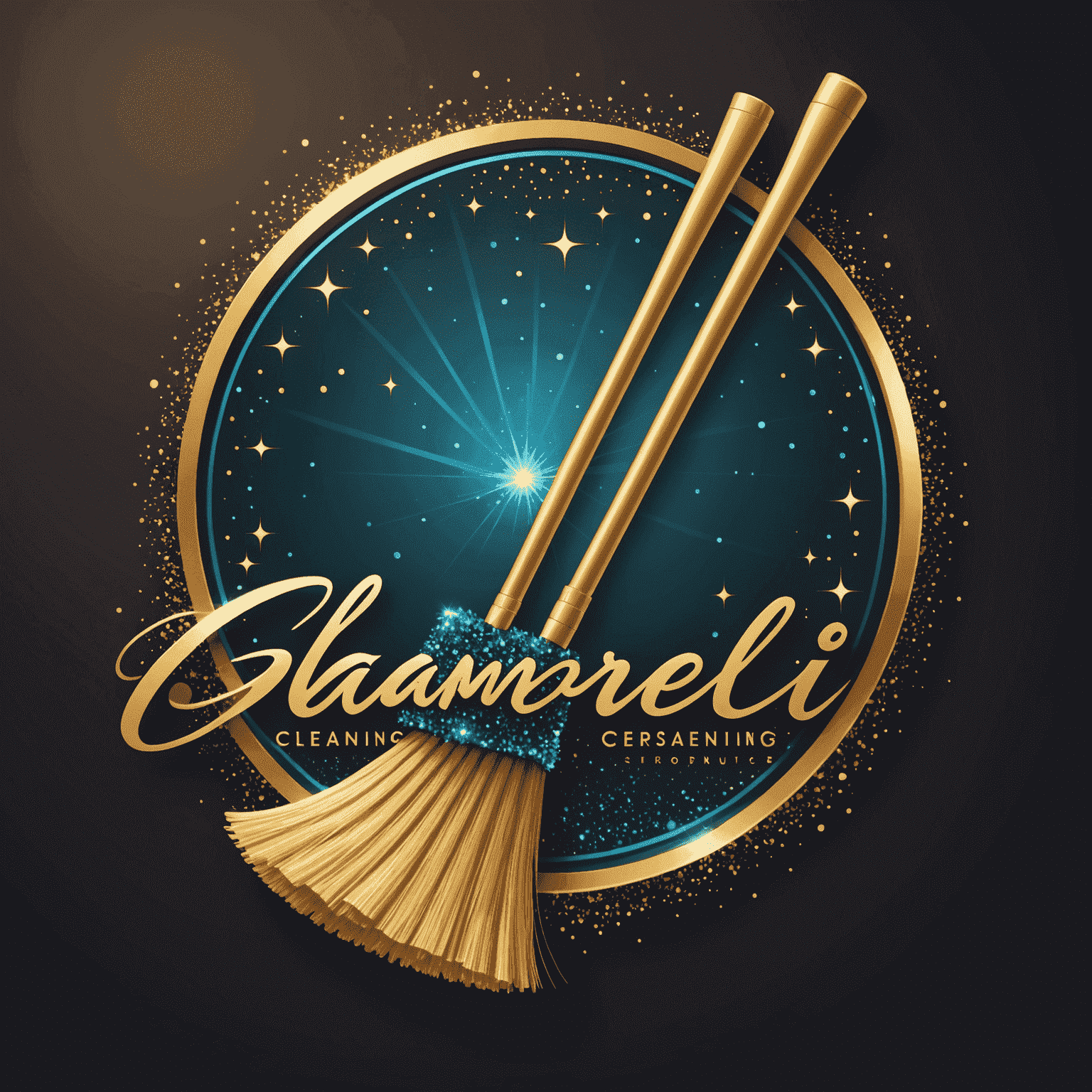 Glameroli Cleaning Service Logo featuring a stylized broom and sparkle