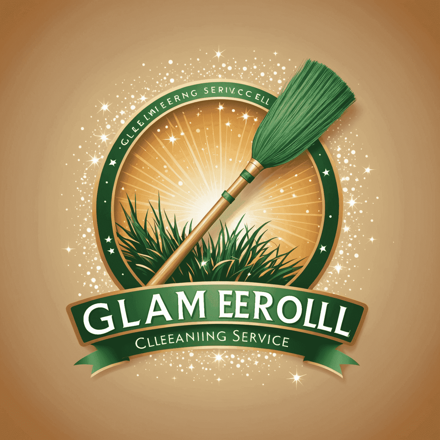 Glameroli Cleaning Service Logo featuring a stylized broom and sparkle