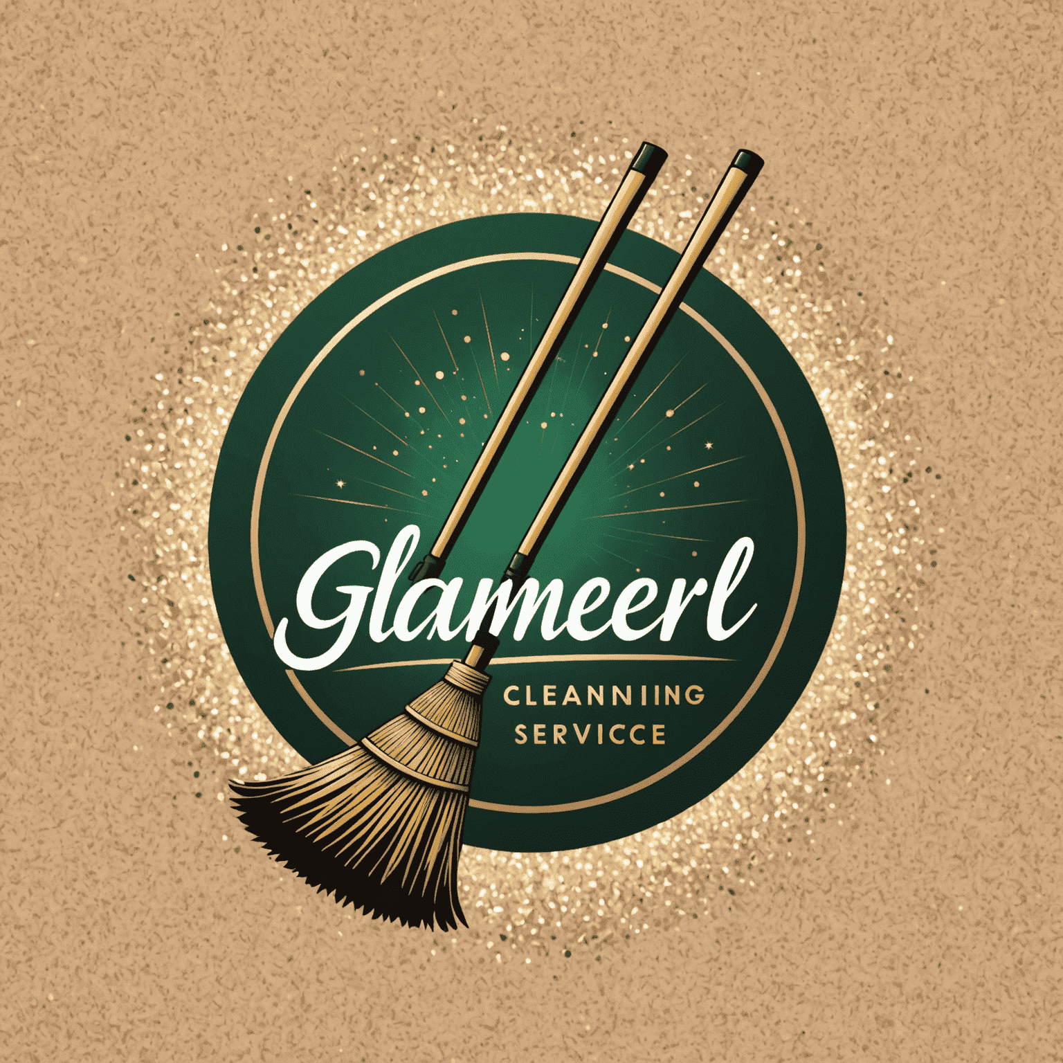 Glameroli Cleaning Service Logo featuring a stylized broom and sparkle