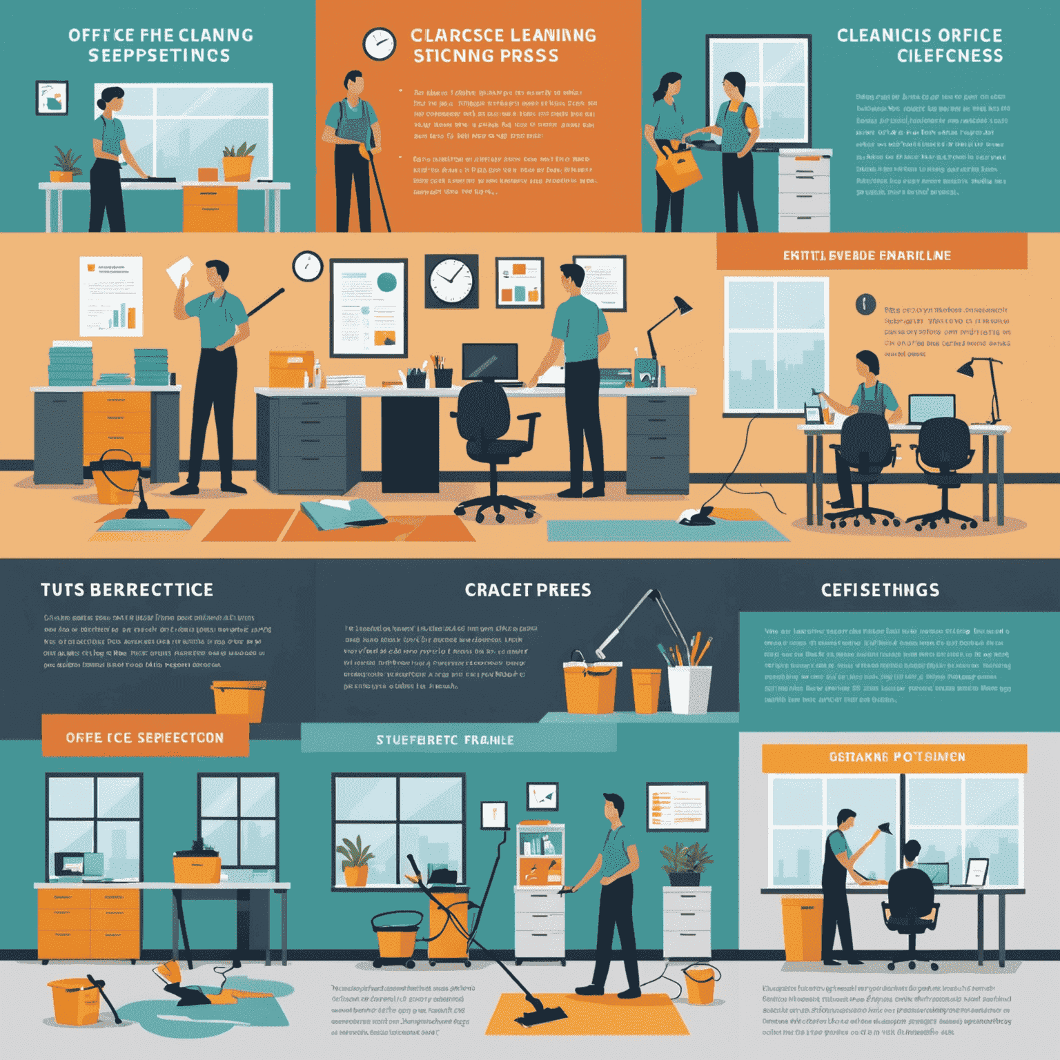Infographic showing the step-by-step office cleaning process, from initial assessment to final inspection