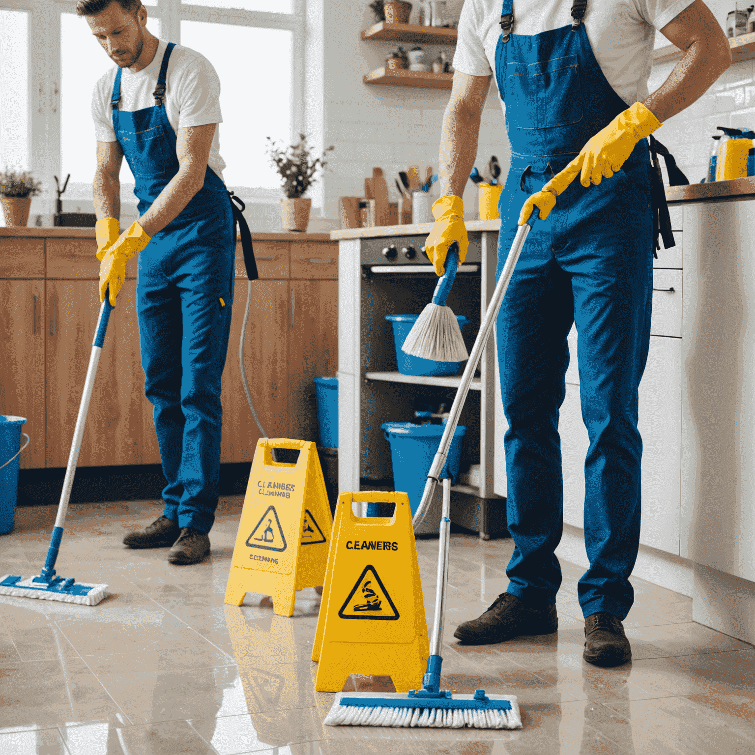 Split image showing professional cleaners with equipment on one side and a person doing DIY cleaning on the other