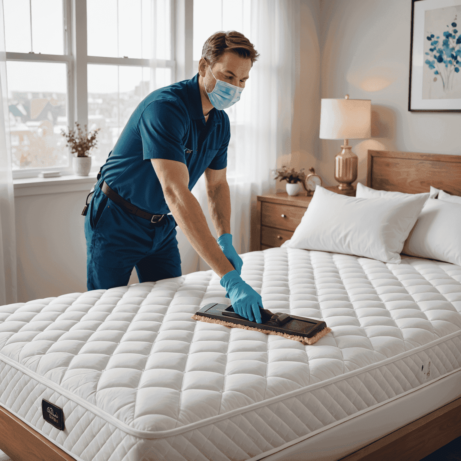 Professional sanitizing and deep cleaning a mattress, removing allergens and dust mites